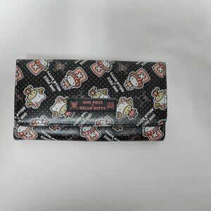Hello Kitty x One Piece Sanrio Wallet pink black clutch bi-fold 7 x 4 Japan NEW